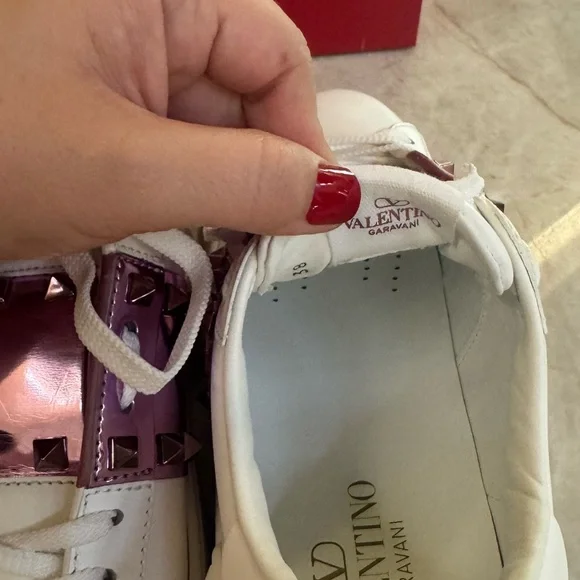 Valentino Women's White and Purple Studded Sneakers-only worn ONCE! - Picture 8 of 8